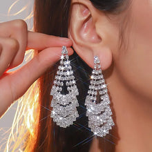 Load image into Gallery viewer, Beautiful, Bridal, Rhinestone Earrings for the Bride or Bridal Party. Perfect for formal occasions, evenings out, cocktail party or pageants.