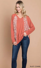 Load image into Gallery viewer, Cotton Bleu-Women’s Top #13077-WAS $59.00, Now $39.99- Shirt in Rust with small Floral print Inlay