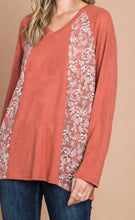 Load image into Gallery viewer, Cotton Bleu-Women’s Top #13077-WAS $59.00, Now $39.99- Shirt in Rust with small Floral print Inlay