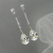 Load image into Gallery viewer, Luxury Bridal Earrings with Silver-Tone Setting and Clear Pear Shaped Design