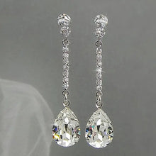 Load image into Gallery viewer, Luxury Bridal Earrings with Silver-Tone Setting and Clear Pear Shaped Design