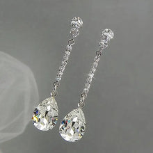 Load image into Gallery viewer, Luxury Bridal Earrings with Silver-Tone Setting and Clear Pear Shaped Design