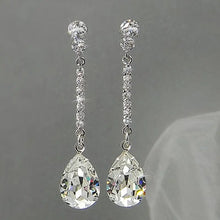 Load image into Gallery viewer, Luxury Bridal Earrings with Silver-Tone Setting and Clear Pear Shaped Design