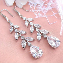 Load image into Gallery viewer, Luxury Bridal Earrings with Silver-Tone Setting and Clear Crystal Floral Design