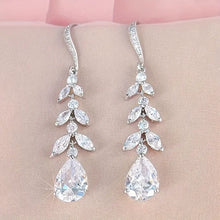 Load image into Gallery viewer, Luxury Bridal Earrings with Silver-Tone Setting and Clear Crystal Floral Design