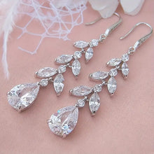 Load image into Gallery viewer, Luxury Bridal Earrings with Silver-Tone Setting and Clear Crystal Floral Design