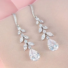 Load image into Gallery viewer, Luxury Bridal Earrings with Silver-Tone Setting and Clear Crystal Floral Design