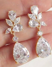 Load image into Gallery viewer, Bling, Petite, Crystal, Bridal, Earrings with Silver or Gold Tone Inlay