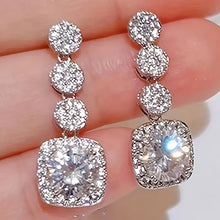 Load image into Gallery viewer, Bridal Earrings with Silver-Tone Setting and Clear Crystal, Circular and Square Design
