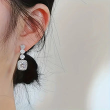 Load image into Gallery viewer, Bridal Earrings with Silver-Tone Setting and Clear Crystal, Circular and Square Design