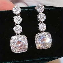 Load image into Gallery viewer, Bridal Earrings with Silver-Tone Setting and Clear Crystal, Circular and Square Design