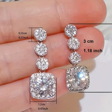 Load image into Gallery viewer, Bridal Earrings with Silver-Tone Setting and Clear Crystal, Circular and Square Design