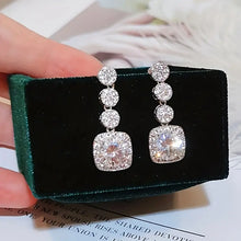 Load image into Gallery viewer, Bridal Earrings with Silver-Tone Setting and Clear Crystal, Circular and Square Design
