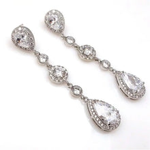 Load image into Gallery viewer, Luxury Bridal Earrings with Silver-Tone Setting and Clear Crystal Pear Design