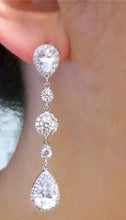 Load image into Gallery viewer, Luxury Bridal Earrings with Silver-Tone Setting and Clear Crystal Pear Design