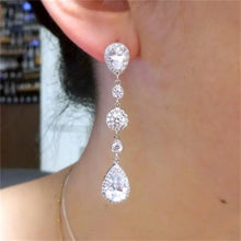 Load image into Gallery viewer, Luxury Bridal Earrings with Silver-Tone Setting and Clear Crystal Pear Design