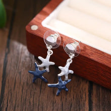 Load image into Gallery viewer, Beach Themed Necklace and Earring set in Sea Blue and Silver Colorations with Starfish Focals