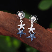 Load image into Gallery viewer, Beach Themed Necklace and Earring set in Sea Blue and Silver Colorations with Starfish Focals