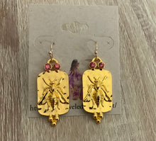 Load image into Gallery viewer, Bee Lovers, Bumble Bee and Pink Crystal Dangle Earrings for the Bee Keeper or Bee Enthusiast