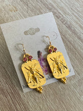Load image into Gallery viewer, Bee Lovers, Bumble Bee and Pink Crystal Dangle Earrings for the Bee Keeper or Bee Enthusiast