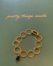 Load image into Gallery viewer, Gold Filled Circular Connected Bracelet with Sapphire Blue Crystal Charm and Lever Clasp For Adding Charms and Adjusting Length.