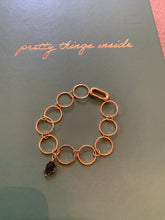 Load image into Gallery viewer, Gold Filled Circular Connected Bracelet with Sapphire Blue Crystal Charm and Lever Clasp For Adding Charms and Adjusting Length.