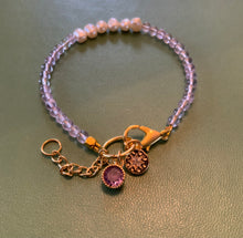 Load image into Gallery viewer, Gemstone and Freshwater, Pearl Bracelet with Chain Extension and Gold Plated Clear, Crystal Charms and Lavender Amethyst Beads
