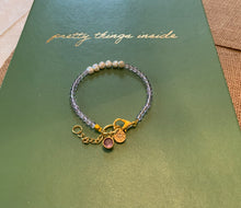 Load image into Gallery viewer, Gemstone and Freshwater, Pearl Bracelet with Chain Extension and Gold Plated Clear, Crystal Charms and Lavender Amethyst Beads