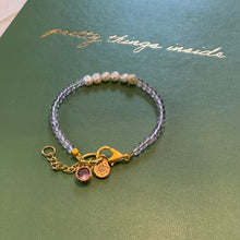 Load image into Gallery viewer, Gemstone and Freshwater, Pearl Bracelet with Chain Extension and Gold Plated Clear, Crystal Charms and Lavender Amethyst Beads