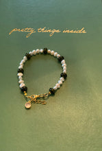 Load image into Gallery viewer, Gemstone and Freshwater Pearl Bracelet with Chain Extension and Gold Plated Clear, Crystal Charm