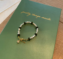 Load image into Gallery viewer, Gemstone and Freshwater Pearl Bracelet with Chain Extension and Gold Plated Clear, Crystal Charm