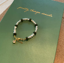 Load image into Gallery viewer, Gemstone and Freshwater Pearl Bracelet with Chain Extension and Gold Plated Clear, Crystal Charm