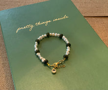 Load image into Gallery viewer, Gemstone and Freshwater Pearl Bracelet with Chain Extension and Gold Plated Clear, Crystal Charm