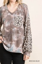 Load image into Gallery viewer, Cotton Bleu-Women’s Top #11570-WAS $59.00, Now $39.99- Mocha Blue & Leopard print