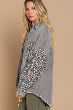 Load image into Gallery viewer, POL # 1165C-Women’s Denim Shacket/Jacket in Grey and Leopard Print Sleeves-Was $128.00, NOW $59.99