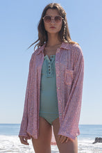 Load image into Gallery viewer, POL-Was $59.99, NOW39.99- #1938-Women’s Metallic Shirt-In Metallic Rose Pink or Metallic Aqua