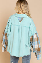 Load image into Gallery viewer, POL Shacket/Jacket-#59-Women’s Distressed Shacket/Jacket in Blue Lemonade Multi Colorations, WAS $79.99, Now $59.99