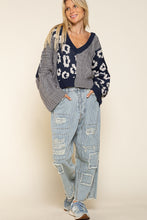 Load image into Gallery viewer, POL CLOTHING-Oversized Women’s Cropped Sweater (#590) in Midnight/Grey Print -SALE-WAS $69.00, Now-$49.99.-