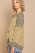 Load image into Gallery viewer, POL CLOTHING-NOW $39.99-Women’s V-Neck Top (#194) in Contrasting Dark and Light Olive WAS-$59.00