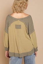 Load image into Gallery viewer, POL CLOTHING-NOW $39.99-Women’s V-Neck Top (#194) in Contrasting Dark and Light Olive WAS-$59.00