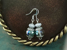 Load image into Gallery viewer, Earrings, Hand Crafted, AB, Blue, Amber, Green, Colored Crystal and Faceted Beaded Dangle.