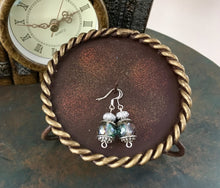 Load image into Gallery viewer, Earrings, Hand Crafted, AB, Blue, Amber, Green, Colored Crystal and Faceted Beaded Dangle.
