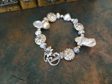 Load image into Gallery viewer, Lovely, Handcrafted Czech Glass and Freshwater Pearl Bridal Bracelet in Silver, White and Goldtone Colorations