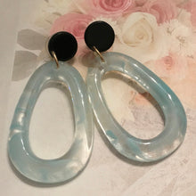 Load image into Gallery viewer, Retro, Geometric, Oval, Resin, Drop Earrings in Amber Gold, Creamy Toffee, Sea Green Blue, and Pastel Pink, Color Choices