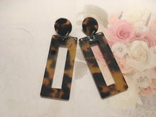 Load image into Gallery viewer, Large, Retro, Dark Tortoise Shell, Geometric, Rectangular, Resin, Drop Earrings
