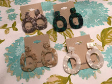 Load image into Gallery viewer, Retro, Geometric, Oval, Resin, Tortoise Shell Drop Earrings in Dove Grey Lt. Taupe, Malachite Green, and Creamy Cream, Color Choices