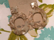 Load image into Gallery viewer, Retro, Geometric, Oval, Resin, Tortoise Shell Drop Earrings in Dove Grey Lt. Taupe, Malachite Green, and Creamy Cream, Color Choices