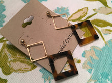 Load image into Gallery viewer, Retro, Tortoise Shell, Geometric, Double Square, Resin and Metal, Drop Earrings