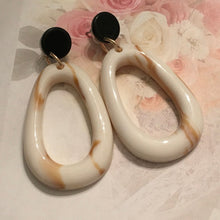 Load image into Gallery viewer, Retro, Geometric, Oval, Resin, Drop Earrings in Amber Gold, Creamy Toffee, Sea Green Blue, and Pastel Pink, Color Choices