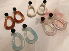 Load image into Gallery viewer, Retro, Geometric, Oval, Resin, Drop Earrings in Amber Gold, Creamy Toffee, Sea Green Blue, and Pastel Pink, Color Choices